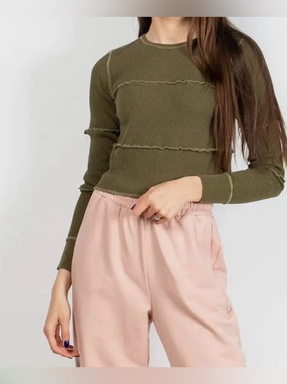 Urban Outfitters Green Ruffle Thermal Long Sleeve